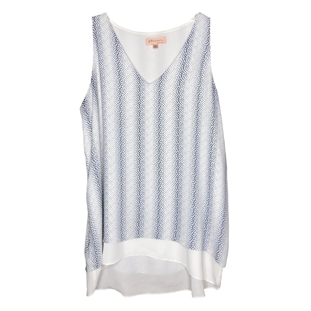 PHILOSOPHY - Blue & White Dot Print Flowy Sheer Layered V-Neck Tank Top Size XL
